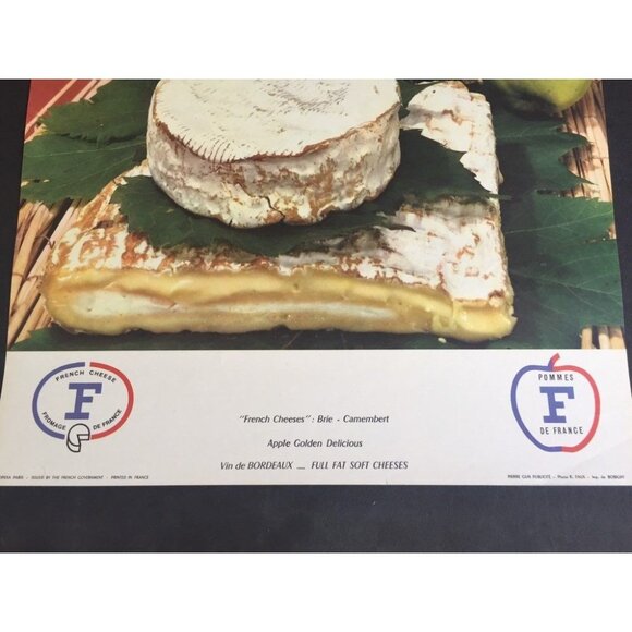 Vintage 1970’s Wine & Cheese Poster Art Pomme De France Haut Medoc Wine Camembet - Picture 4 of 7